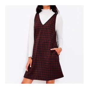 LOFT Blue and Orange Plaid Jumper Dress